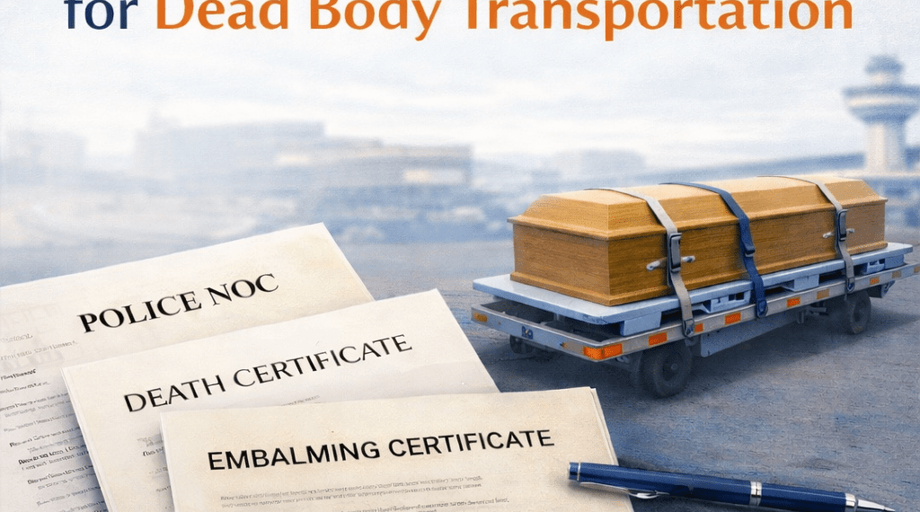 Documents required for dead body transportation including death certificate police NOC and embalming certificate