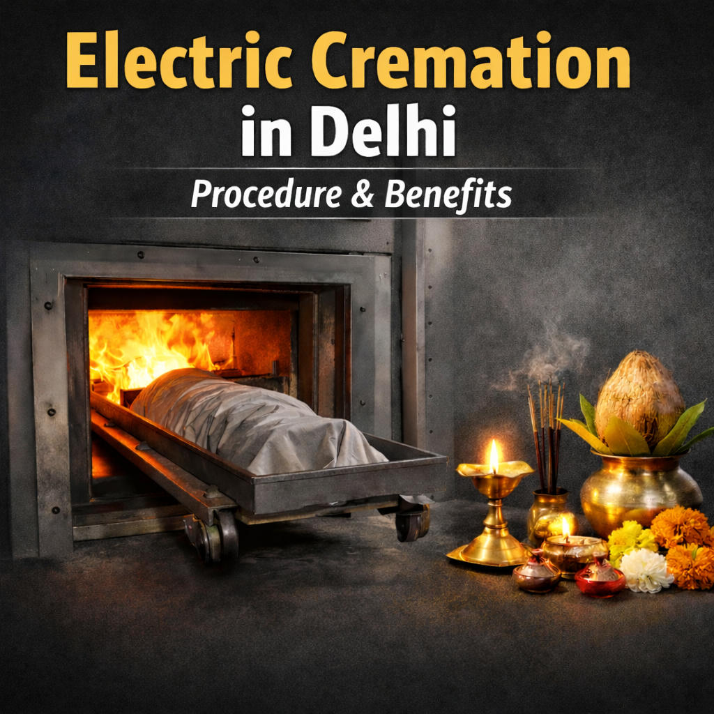 Electric cremation process in Delhi at an electric crematorium