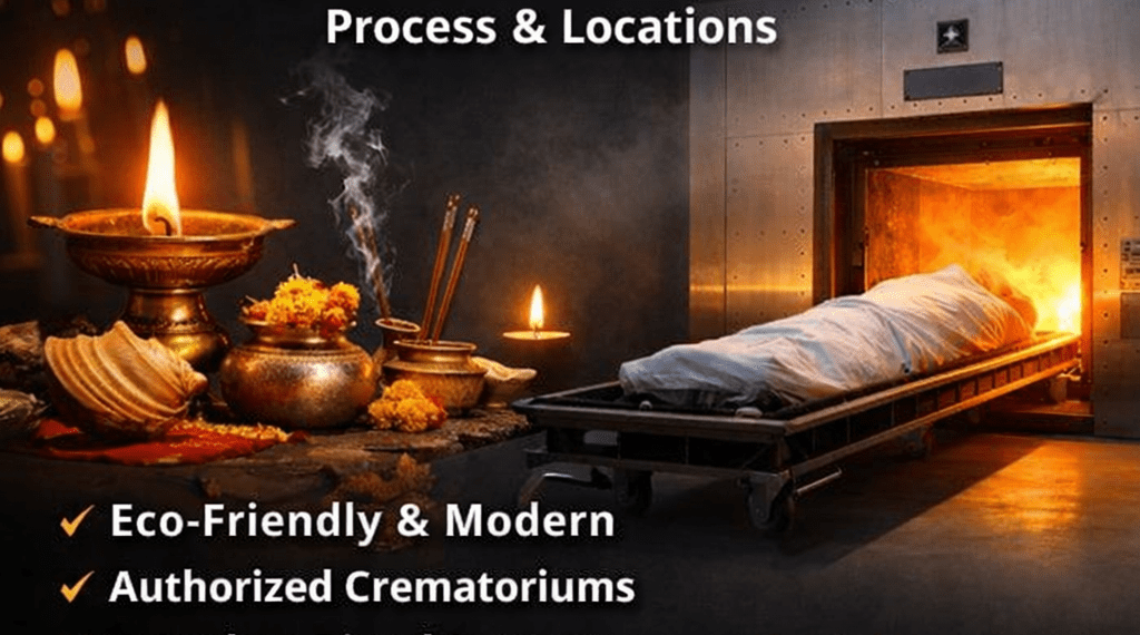 Electric cremation in Indore showing modern electric crematorium with dignified funeral process and 24/7 booking support