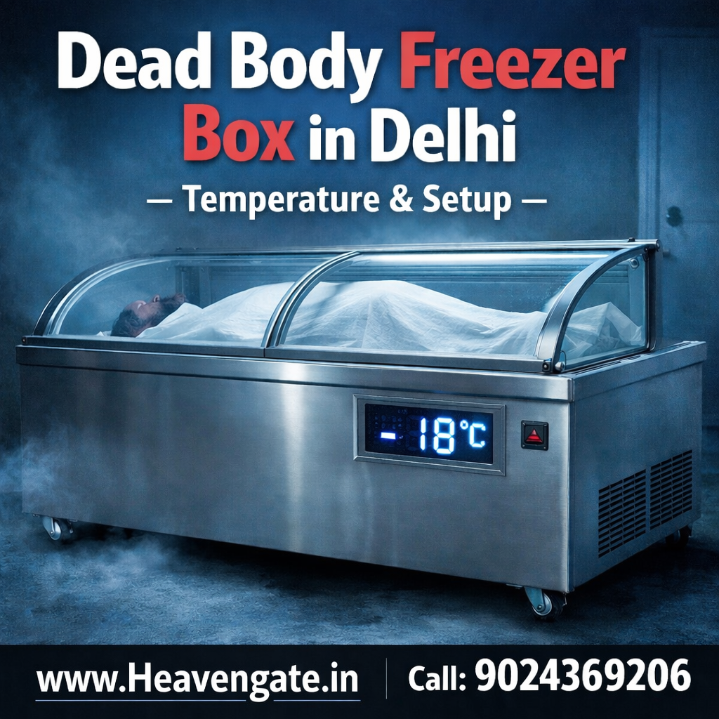 Dead body freezer box in Delhi showing temperature control and setup for safe body preservation