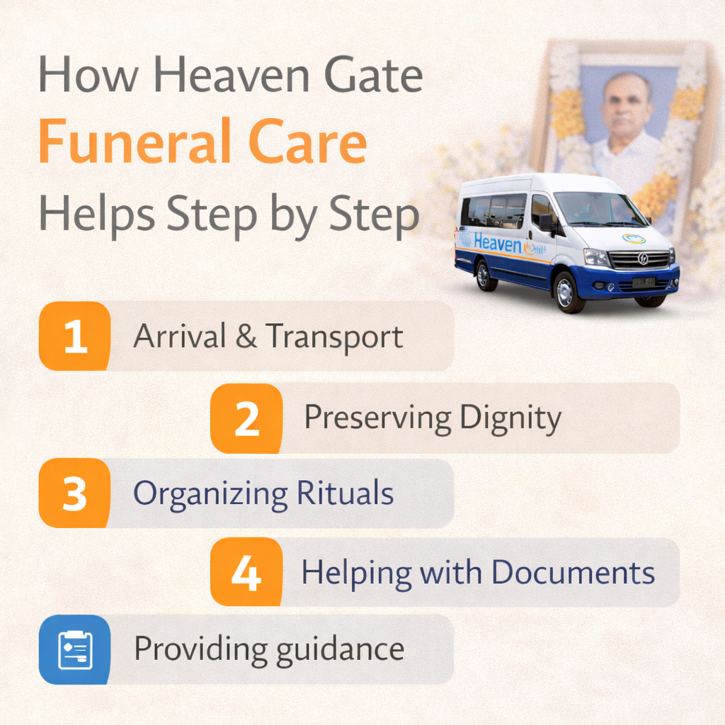 step by step process showing how heaven gate funeral care supports families with transport rituals dignity and documentation