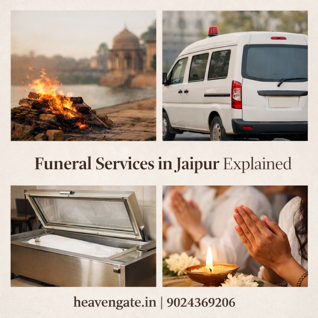 Funeral services in Jaipur including cremation, ambulance, freezer box, and prayer meeting arrangements