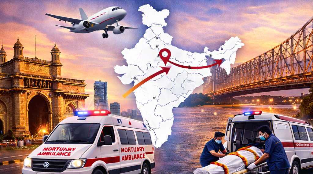 Dead body transportation from Mumbai to Kolkata by air and road ambulance