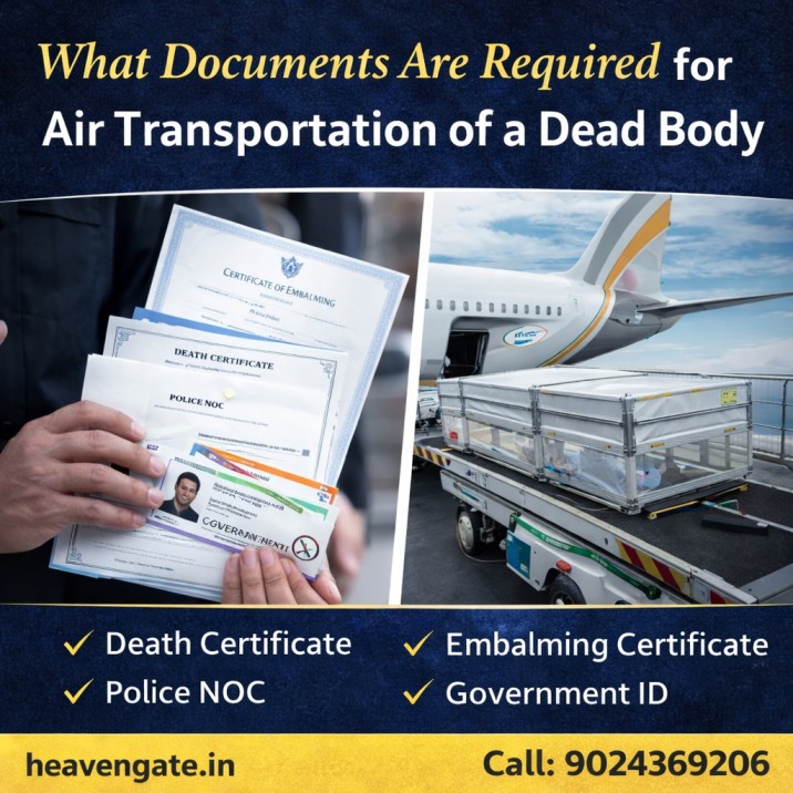 Documents required for air transportation of dead body including death certificate embalming certificate police NOC and ID proof
