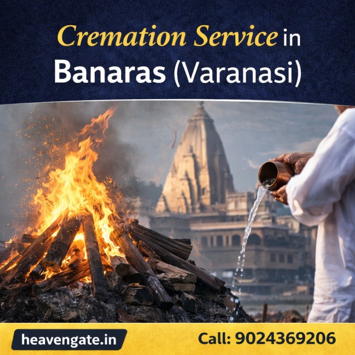 Cremation service in Banaras Varanasi funeral rituals at Manikarnika Ghat with sacred fire ceremony