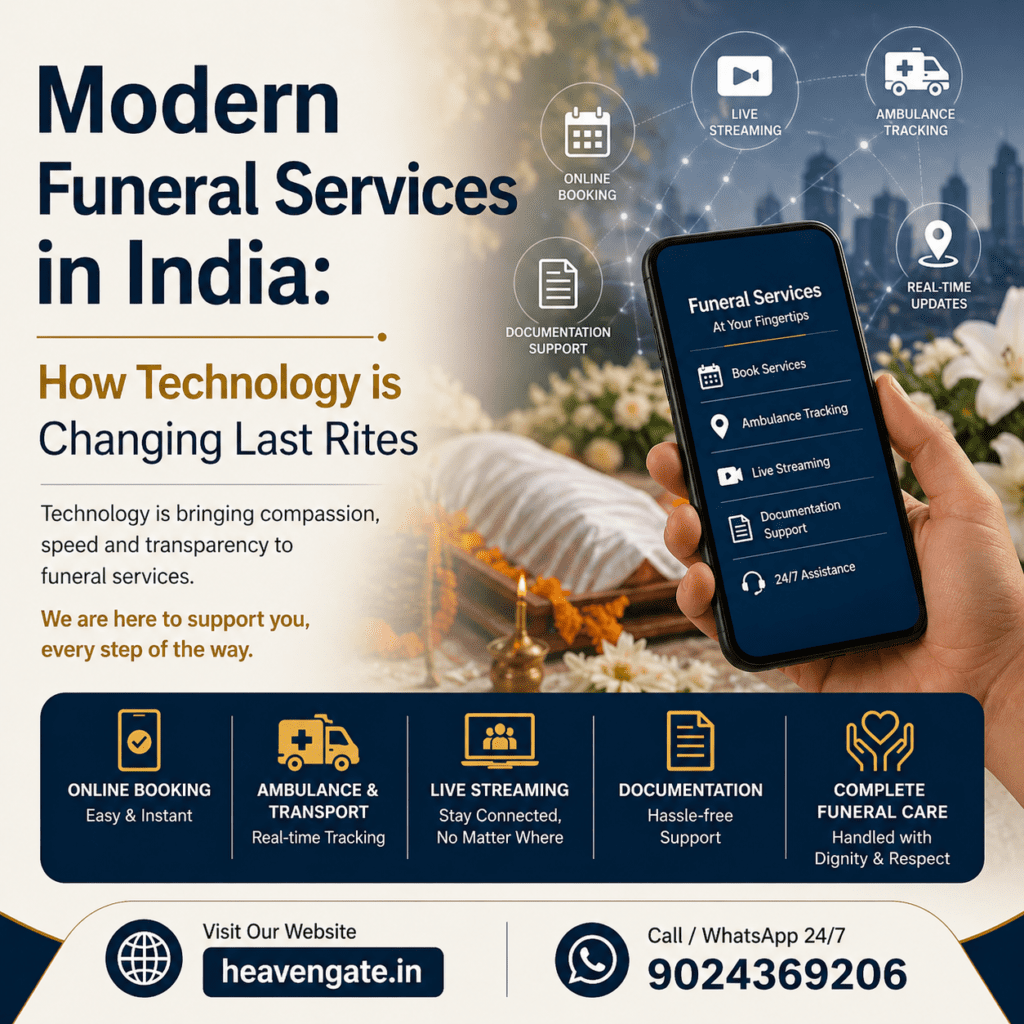 Modern funeral services in India with technology ambulance tracking live streaming and online booking