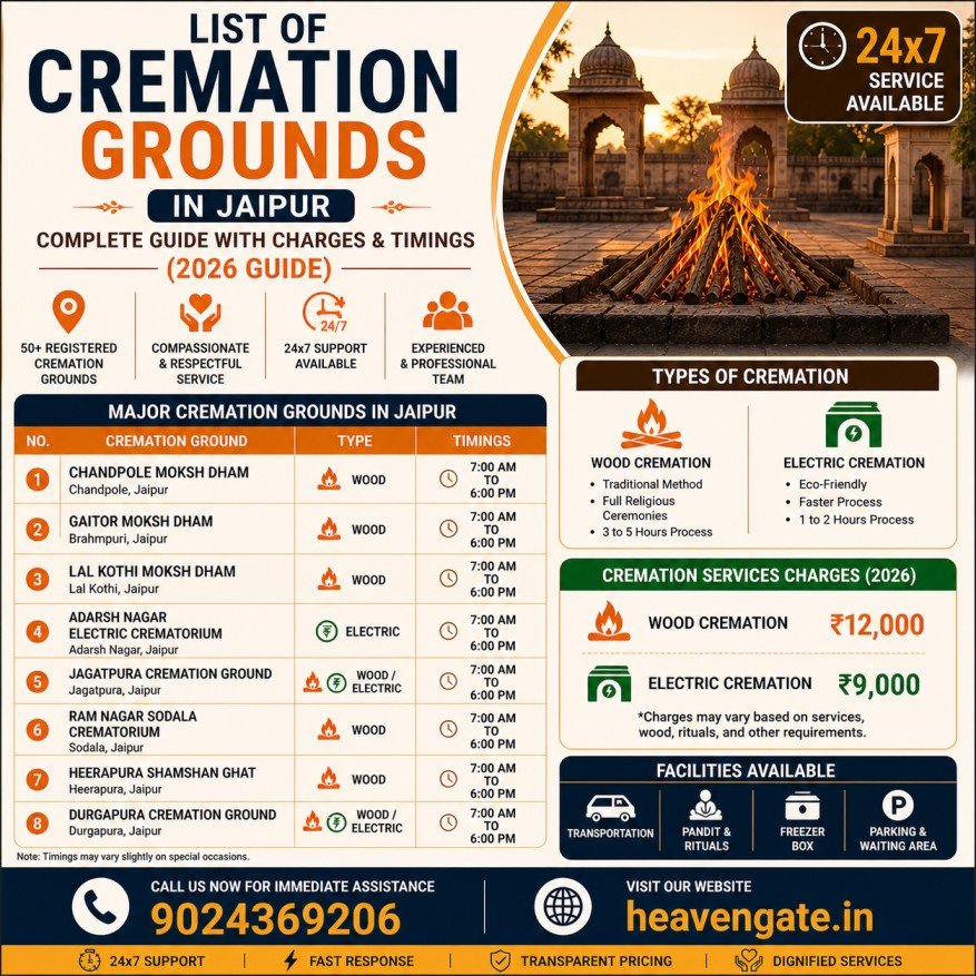 cremation grounds jaipur list charges timings 2026