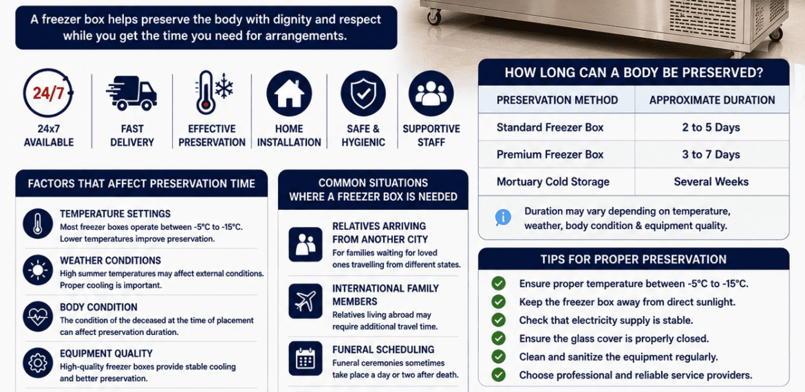 how long can a body be kept in a freezer box body preservation guide with freezer box rental service