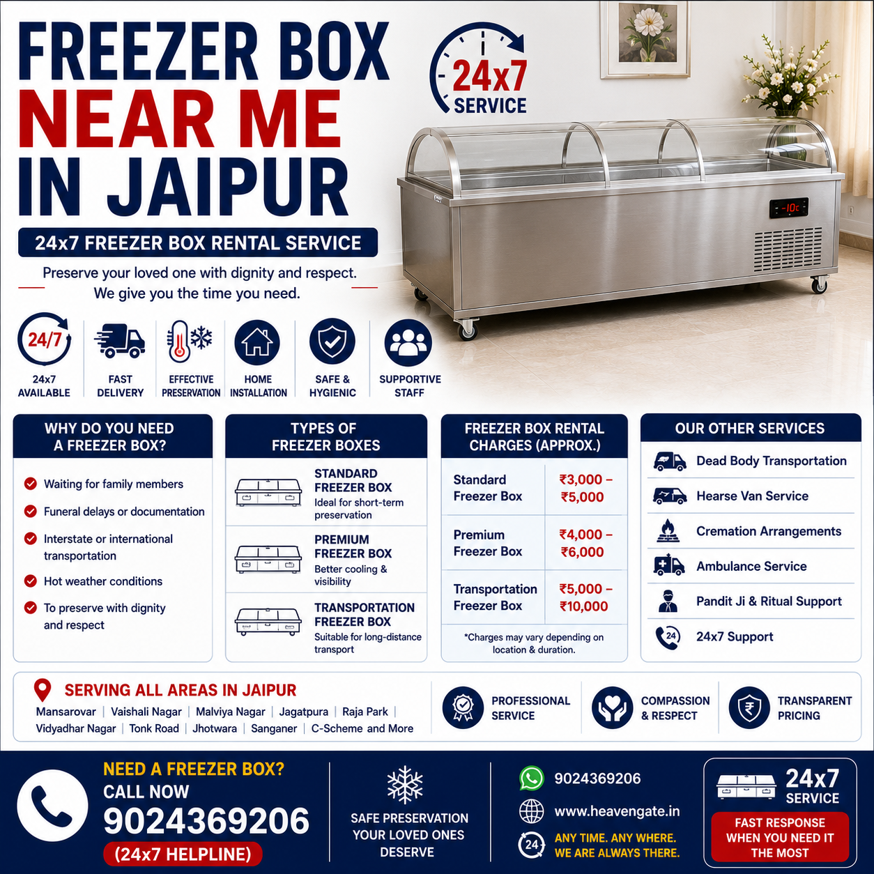 freezer box near me in jaipur with 24x7 freezer box rental and body preservation service