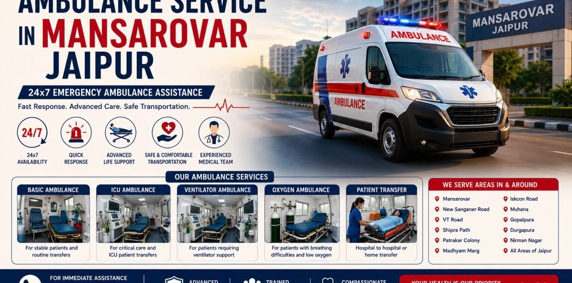 ambulance service in Mansarovar Jaipur with ICU ambulance ventilator ambulance oxygen ambulance and 24x7 emergency patient transport