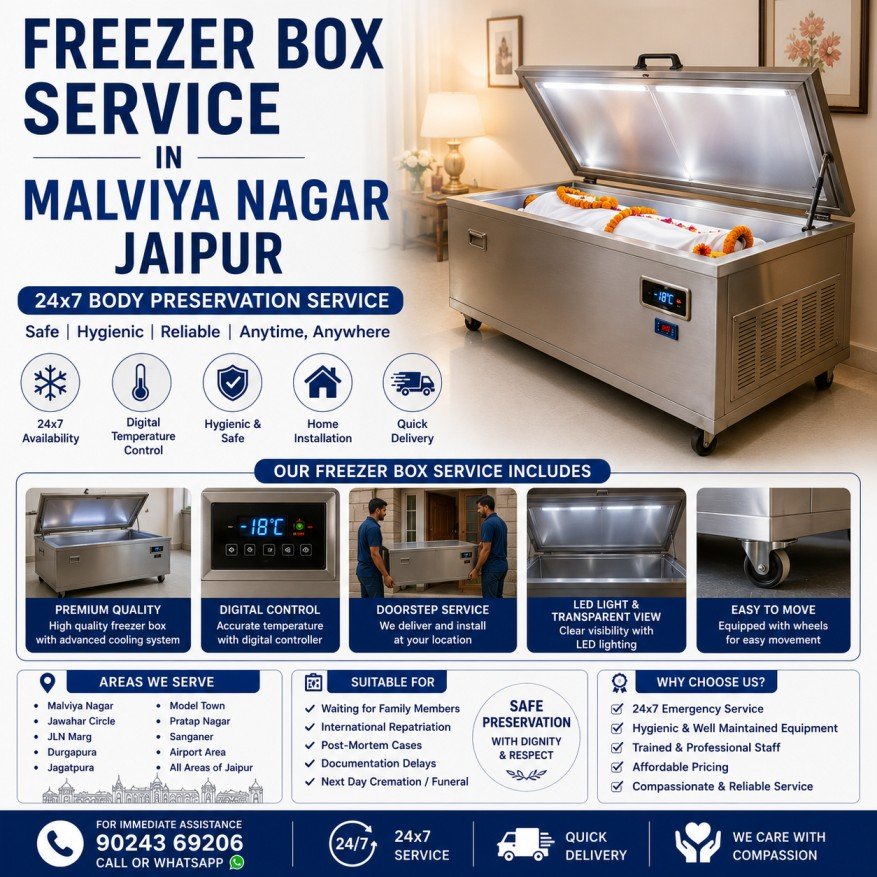 freezer box service in Malviya Nagar Jaipur with 24x7 body preservation doorstep delivery digital temperature control and home installation
