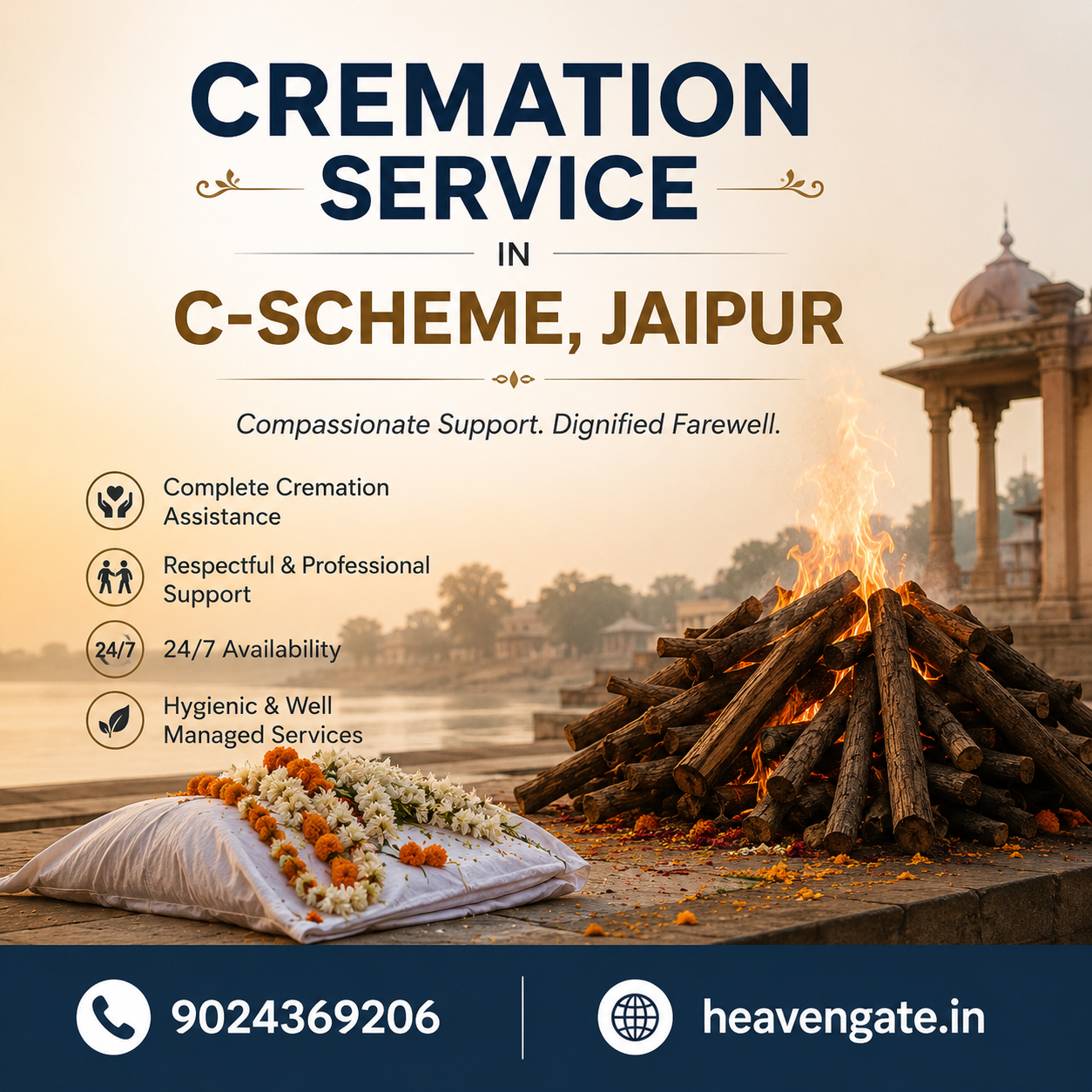 Cremation Service in C-Scheme Jaipur providing complete last rites assistance with compassionate and dignified support by Heaven Gate.