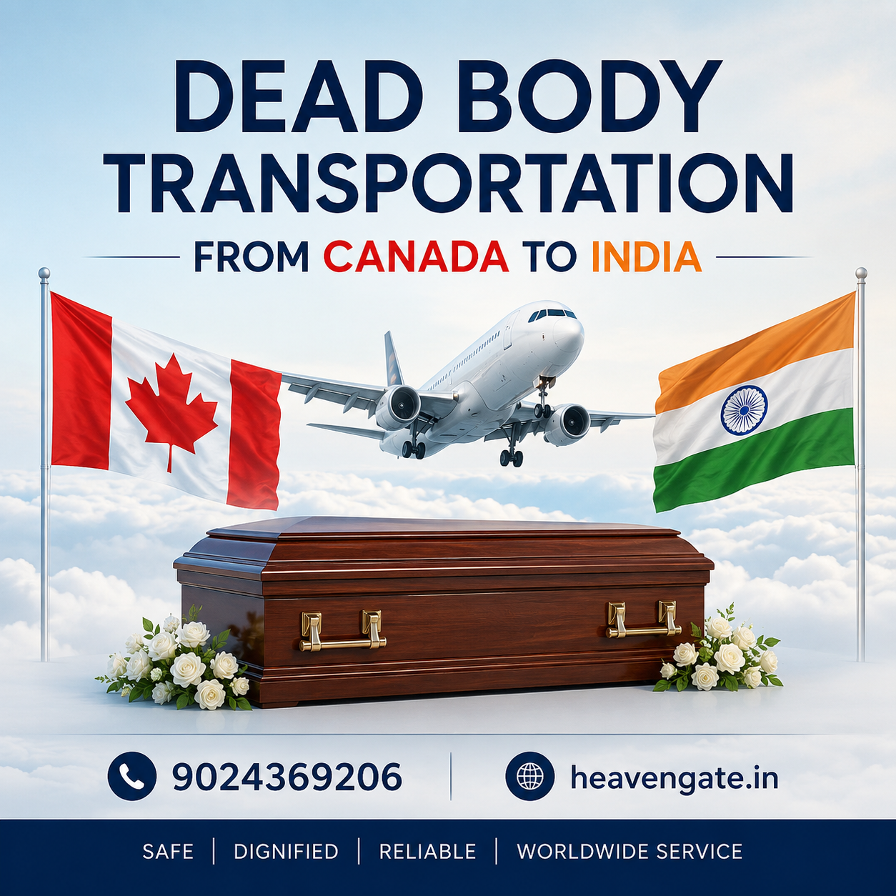 Dead Body Transportation From Canada to India service by Heavengate for safe and dignified repatriation assistance