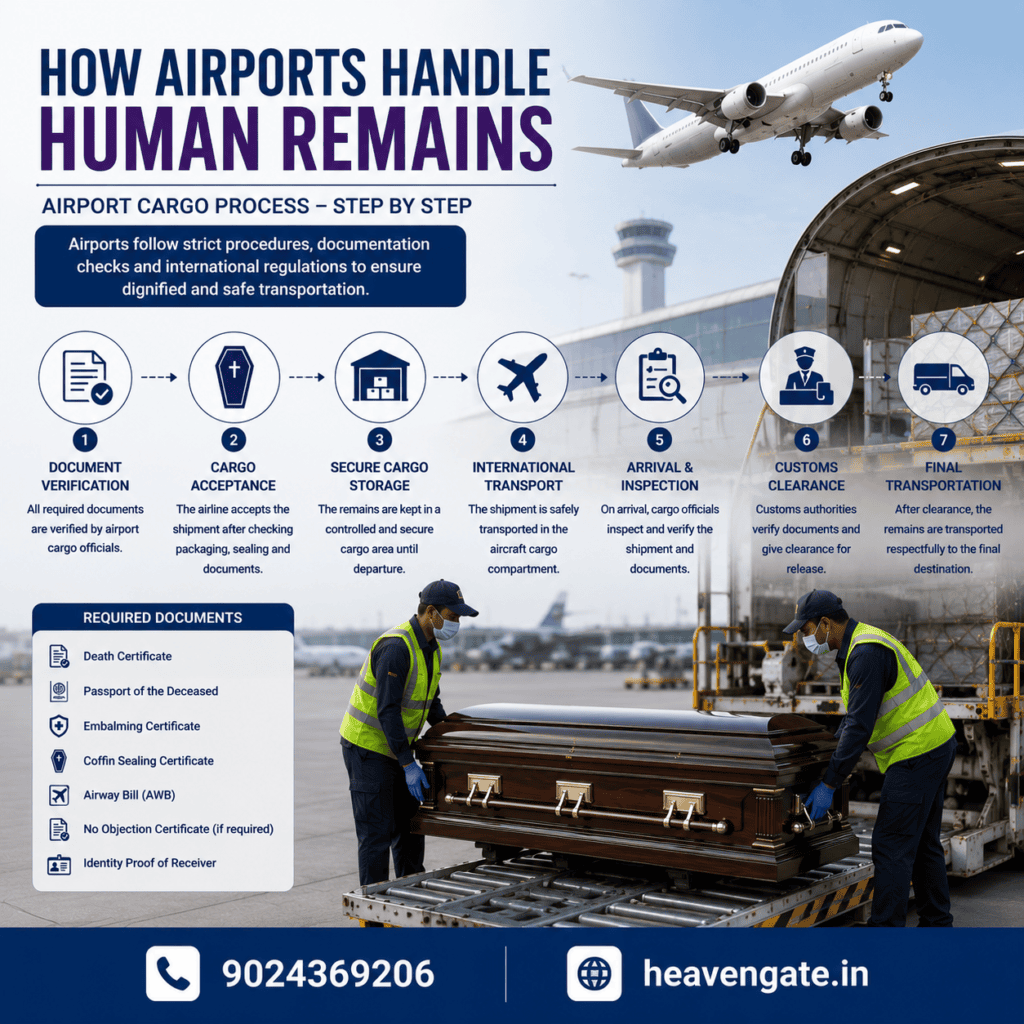 How airports handle human remains during international transportation and repatriation process