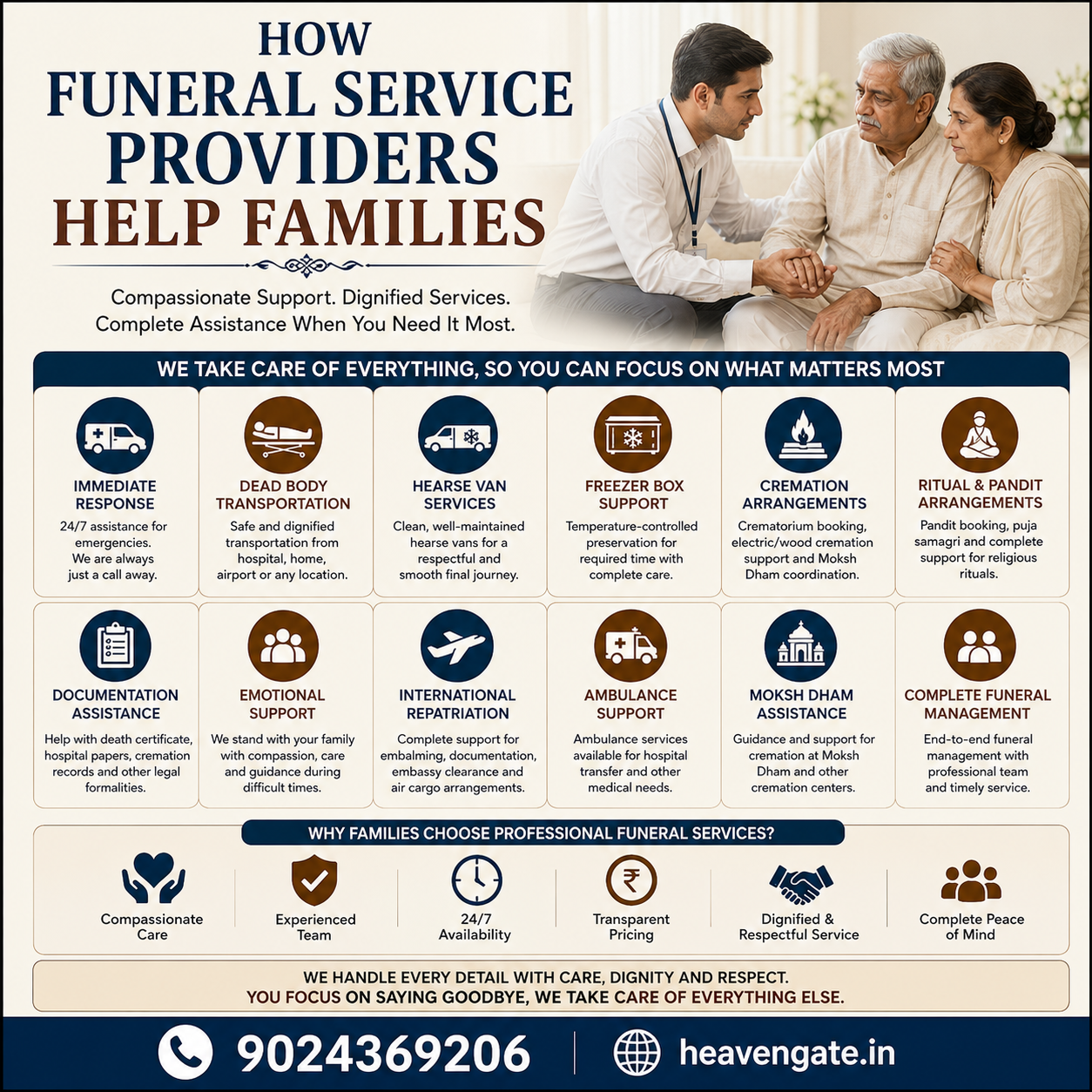 Funeral service providers offering compassionate support and assistance to families during difficult times