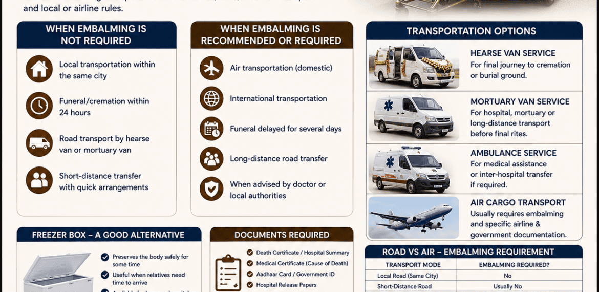 Dead body transportation without embalming process explained with professional funeral service support