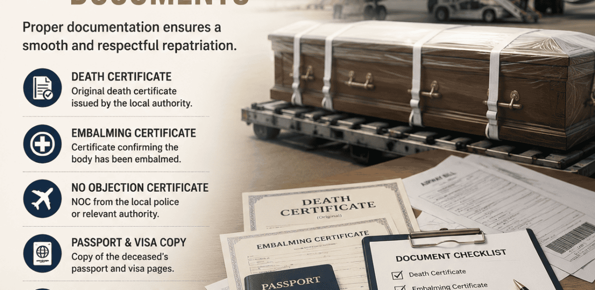 Air cargo body transportation documents required for domestic and international human remains repatriation.