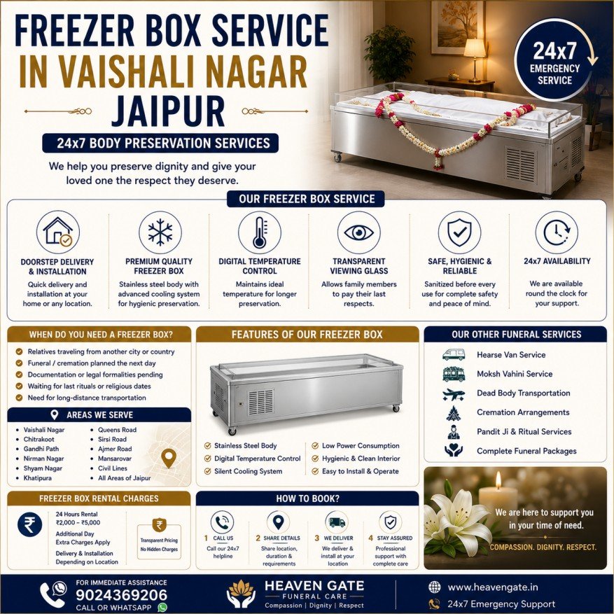 freezer box service in Vaishali Nagar Jaipur with 24x7 body preservation doorstep delivery and funeral support