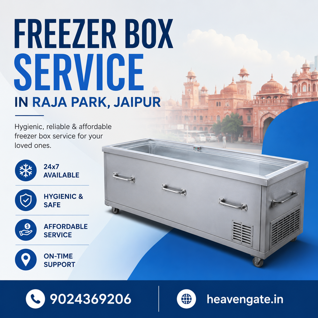 freezer box services in raja park Jaipur with hearse van service freezer box rental cremation services dead body transportation and Antim Sanskar support