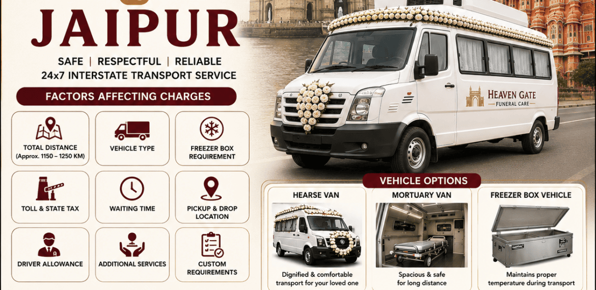 Dead body transportation charges from Mumbai to Jaipur with hearse van freezer box vehicle interstate funeral transport cost guide