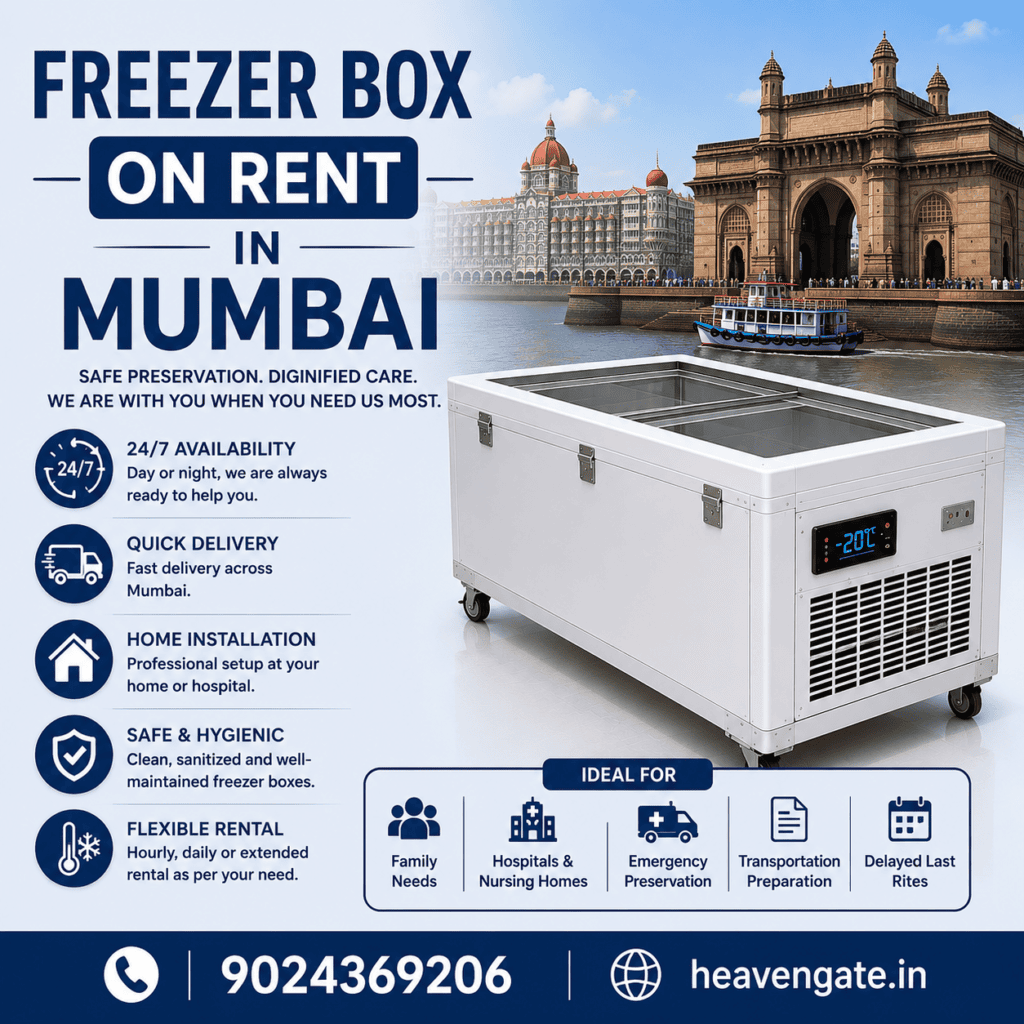 Freezer box on rent in Mumbai for temporary body preservation and emergency funeral support.