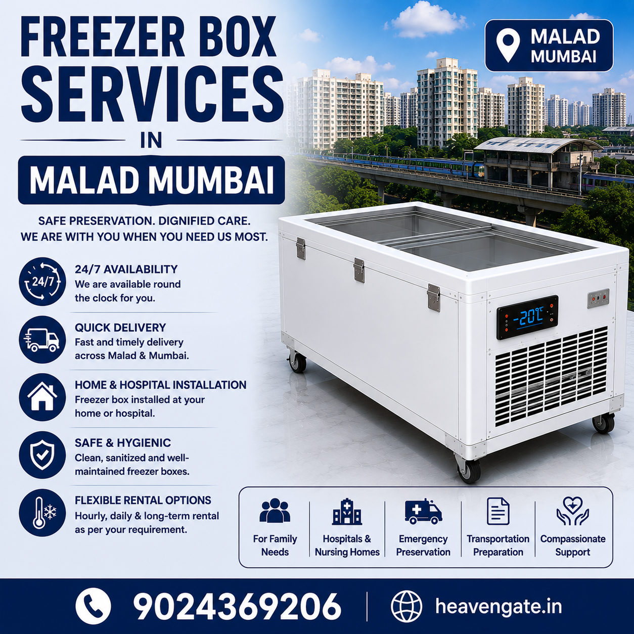 Freezer box services in Malad Mumbai with 24/7 emergency delivery, home and hospital installation, and rental support.