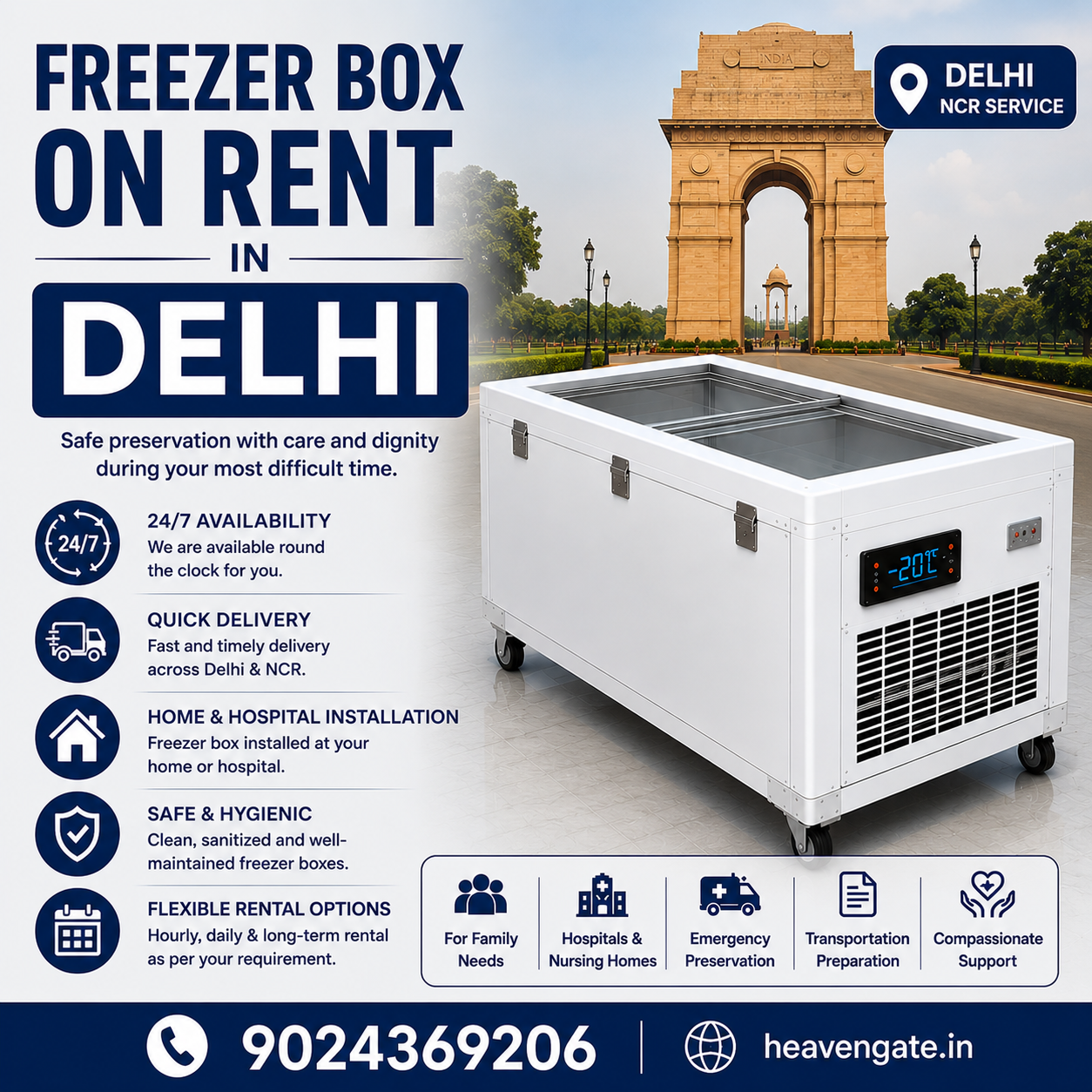 Freezer Box on Rent in Delhi with 24/7 emergency delivery, home installation, and hospital support.