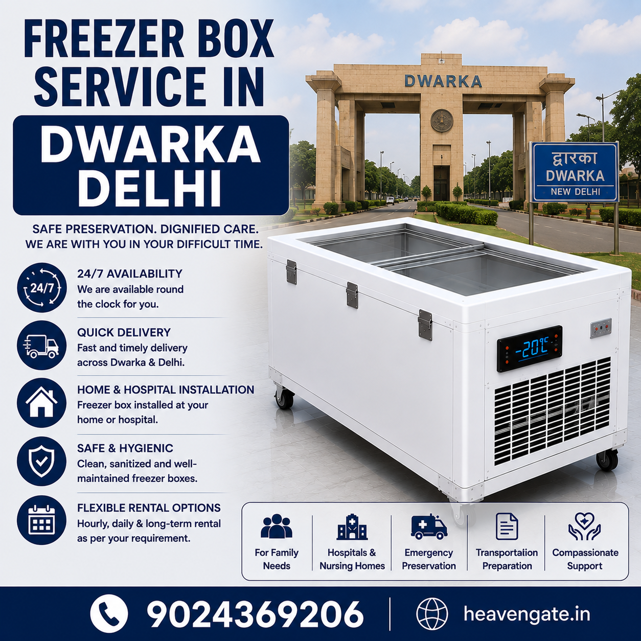 Freezer Box Service in Dwarka Delhi with 24/7 emergency support, quick delivery, and home or hospital installation.