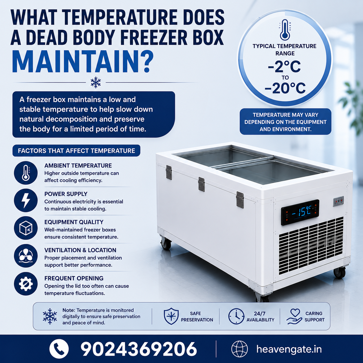 What Temperature Does a Dead Body Freezer Box Maintain? Guide to freezer box temperature and temporary body preservation support.