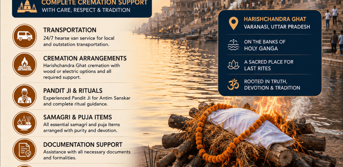 Harishchandra Ghat cremation guide in Varanasi with Hindu funeral support