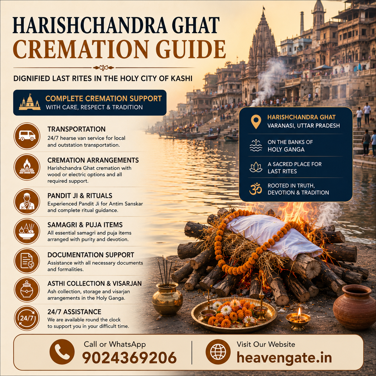 Harishchandra Ghat cremation guide in Varanasi with Hindu funeral support