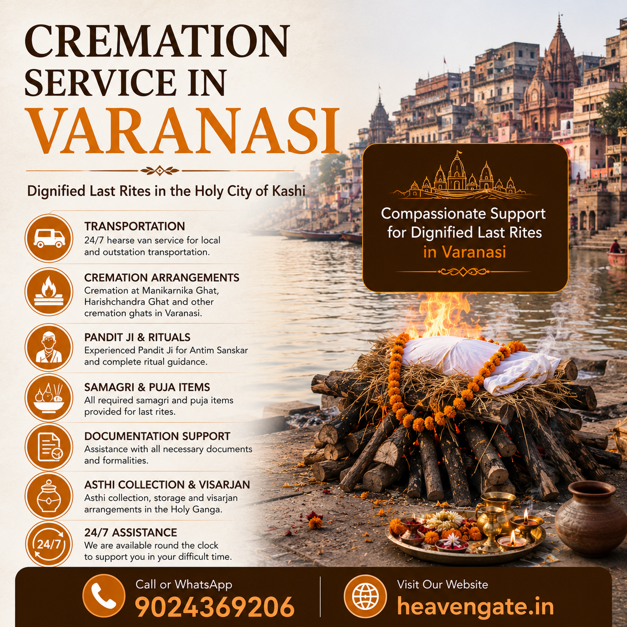 Cremation service in Varanasi with dignified Hindu funeral and Antim Sanskar support
