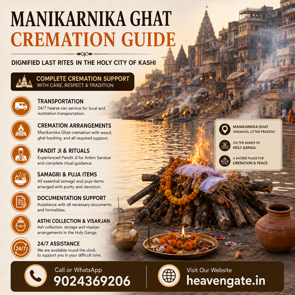 Manikarnika Ghat cremation guide in Varanasi with Hindu funeral support