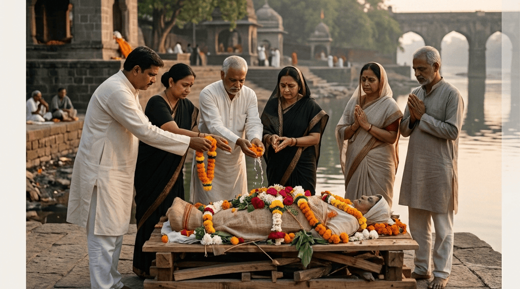 Cremation service Mumbai contact information banner with phone 9024369206 and website heavengate.in.