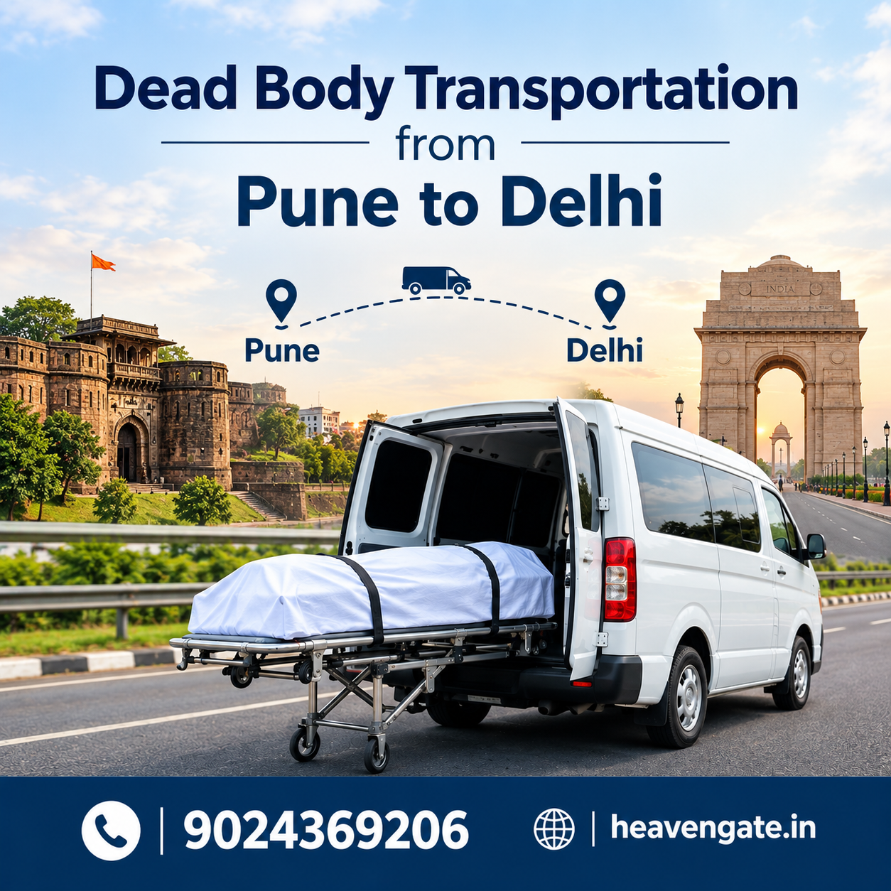 Dead body transportation from Pune to Delhi
