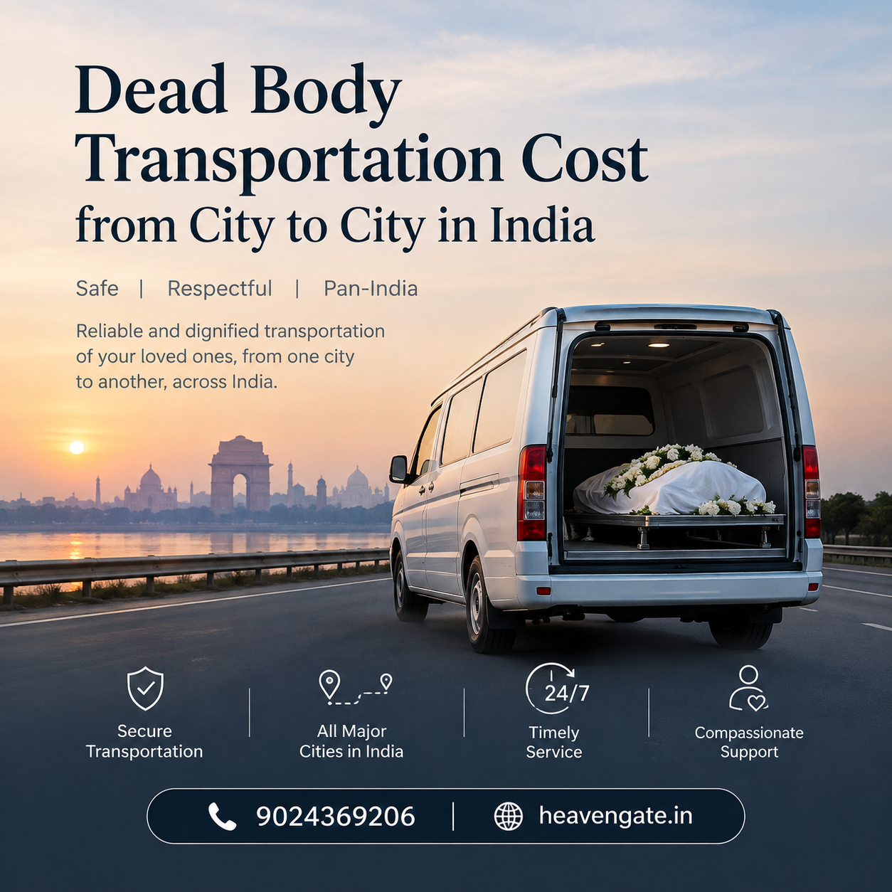 Learn about dead body transportation costs from city to city in India, including Jaipur, Delhi, Mumbai, Hyderabad and Bangalore, with factors affecting road and air transport prices.