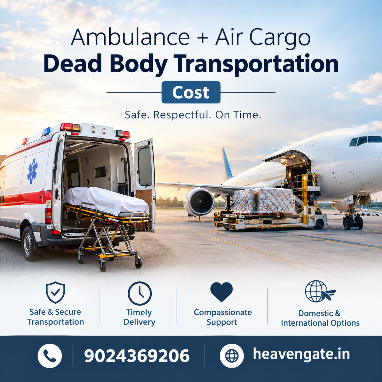 Ambulance and air cargo dead body transportation cost and services