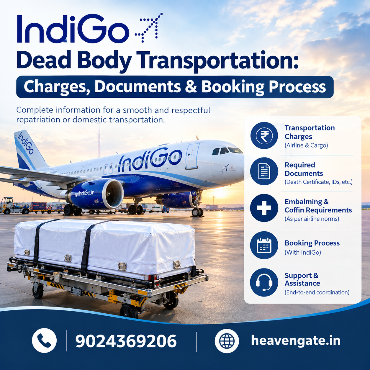 IndiGo dead body transportation charges documents and booking process