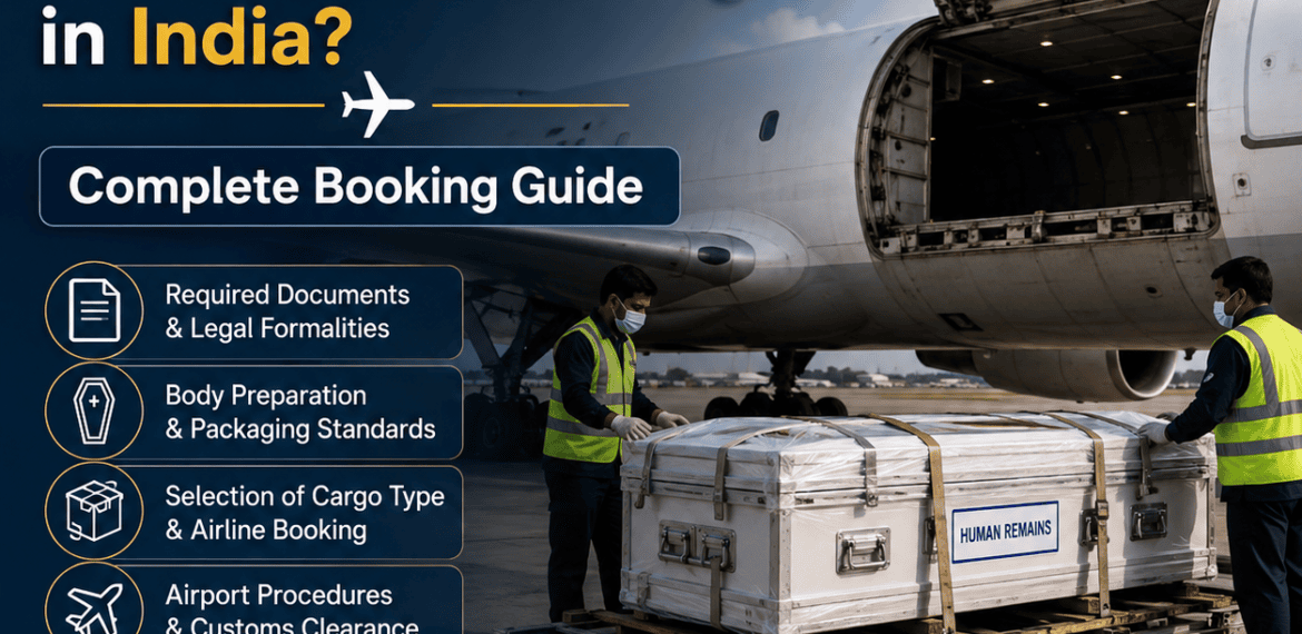Infographic guide for dead body air cargo booking in India from heavengate.in.