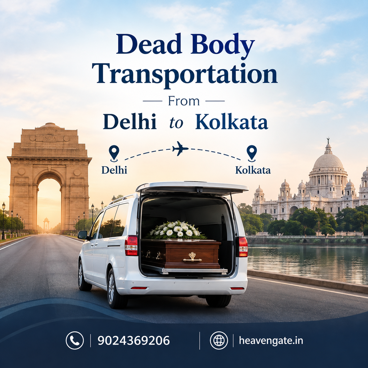 Dead Body Transportation from Delhi to Kolkata by hearse van and air cargo service | Heaven Gate