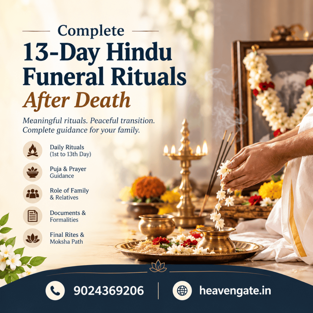 Complete 13-Day Hindu Funeral Rituals After Death – Hindu prayer ceremonies, traditional offerings, and funeral guidance by Heaven Gate.
