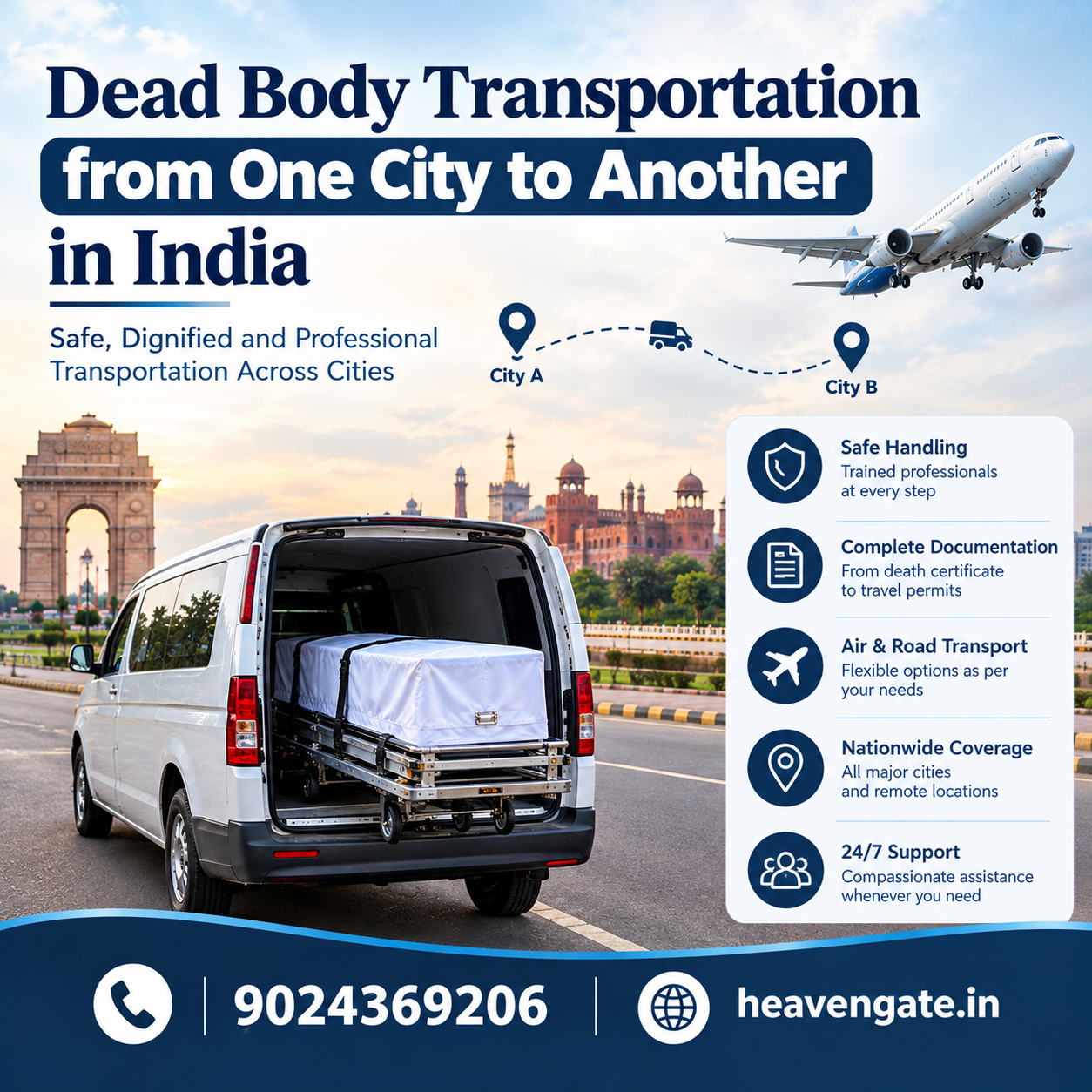 Dead body transportation from one city to another in India