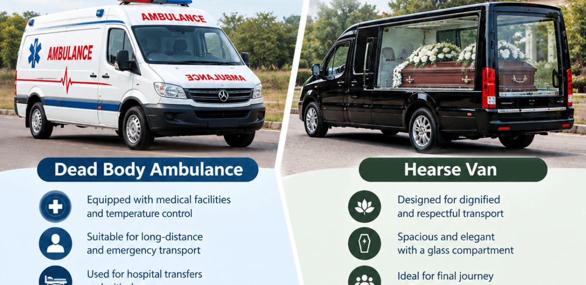 Dead body ambulance vs hearse van comparison for transportation