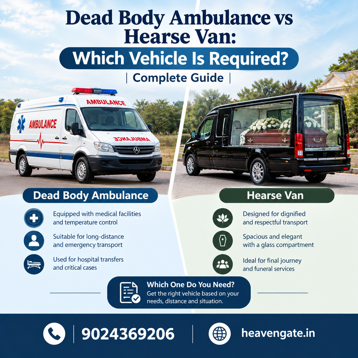 Dead body ambulance vs hearse van comparison for transportation