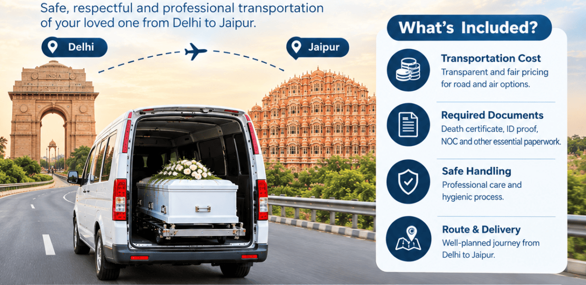 Dead body transportation from Delhi to Jaipur cost and documents