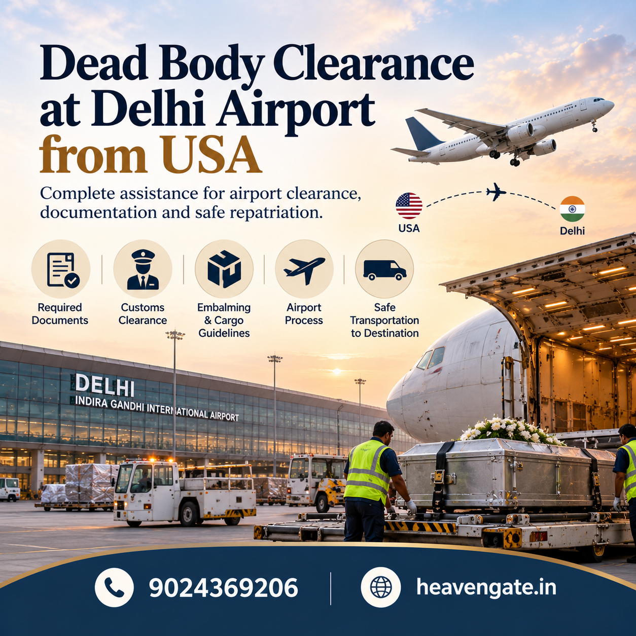 Dead Body Clearance at Delhi Airport from USA – Repatriation Documents, Customs Clearance and Transportation | Heaven Gate
