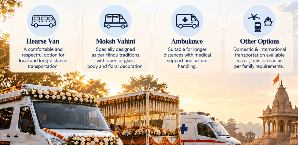 Hindu Funeral Transportation Services – Hearse Van and Moksh Vahini