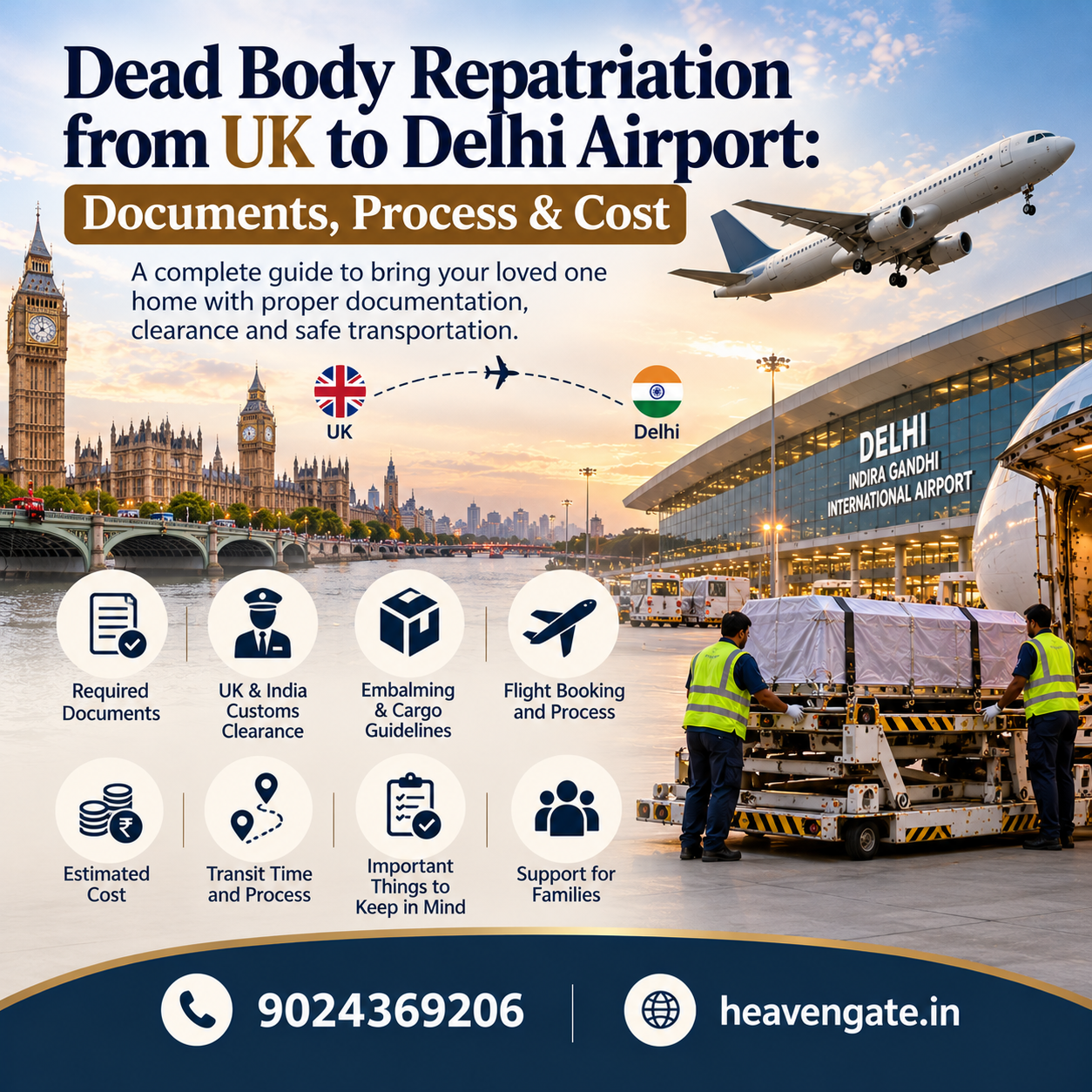 Dead Body Repatriation from UK to Delhi Airport – Required Documents, Process and Cost | Heaven Gate